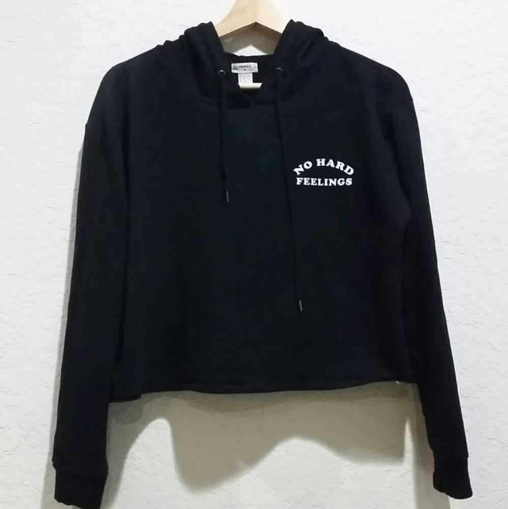 Black Cropped Quote Hoodie